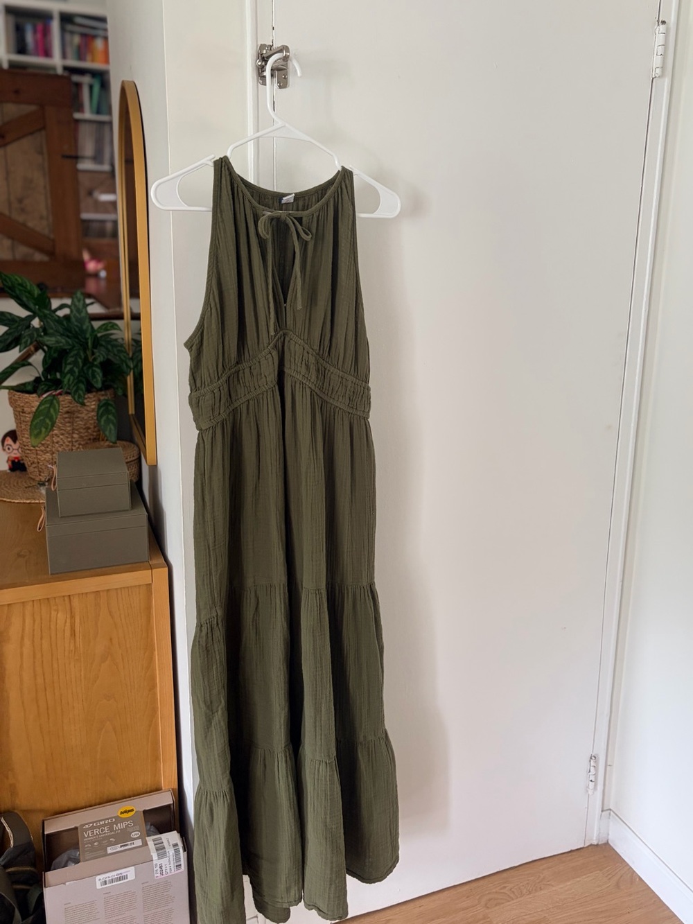 Old Navy Olive Halter Tiered Maxi Dress